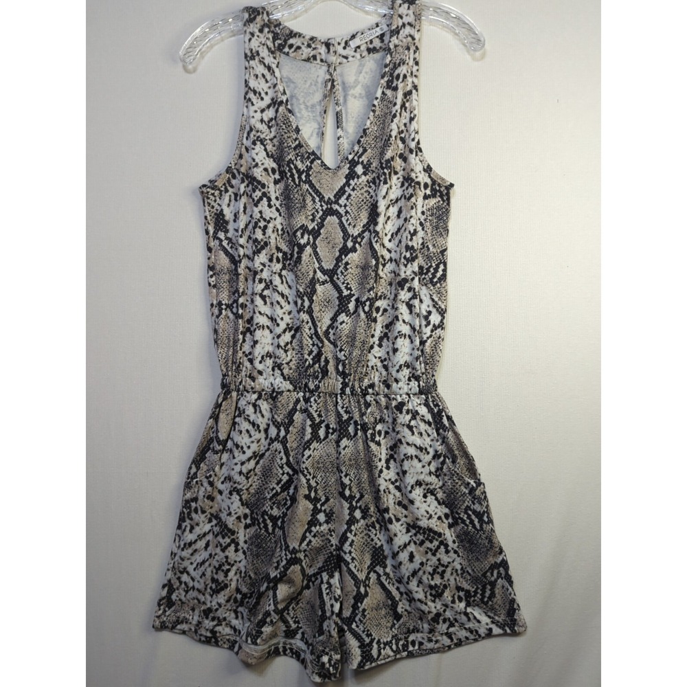 Reoria Black & White Snake Print Sleeveless Romper With Pockets Size Small 595